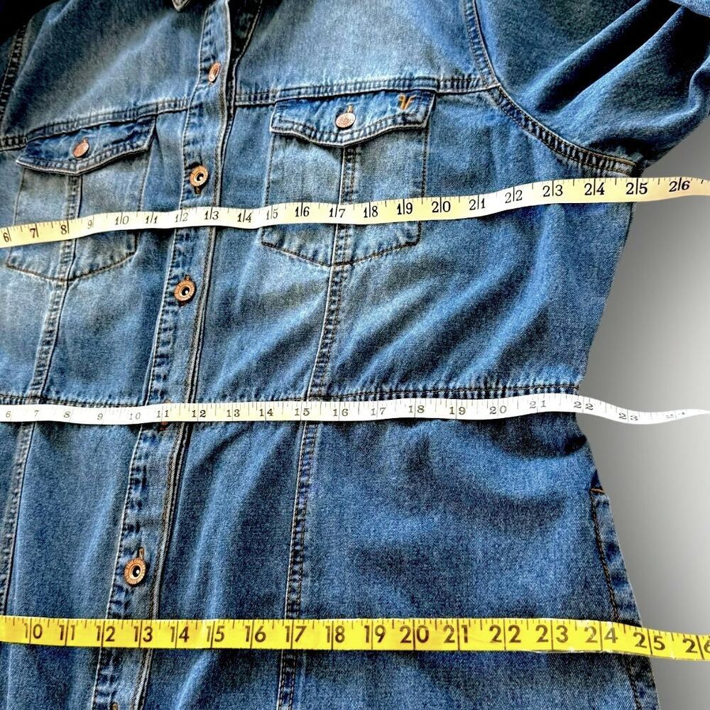 Frye Women Denim Button Up Long Sleeve Shirt Mini Jean Dress XXL Faded Blue Wash - Picture 11 of 13